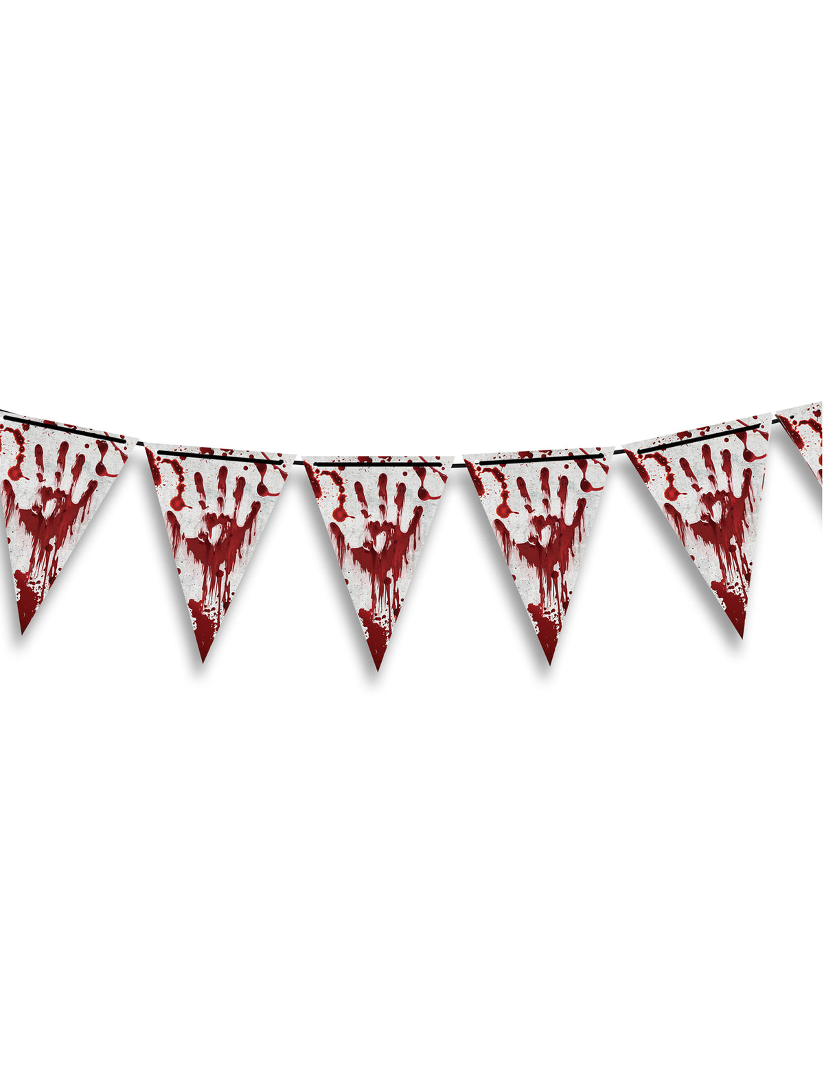Guirlande fanions en papier Halloween ensanglanté pour décoration blanche avec traces de mains rouges