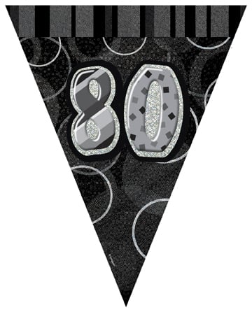 Šedá girlanda s vlaječkami 80 let, délka 3,6 m 