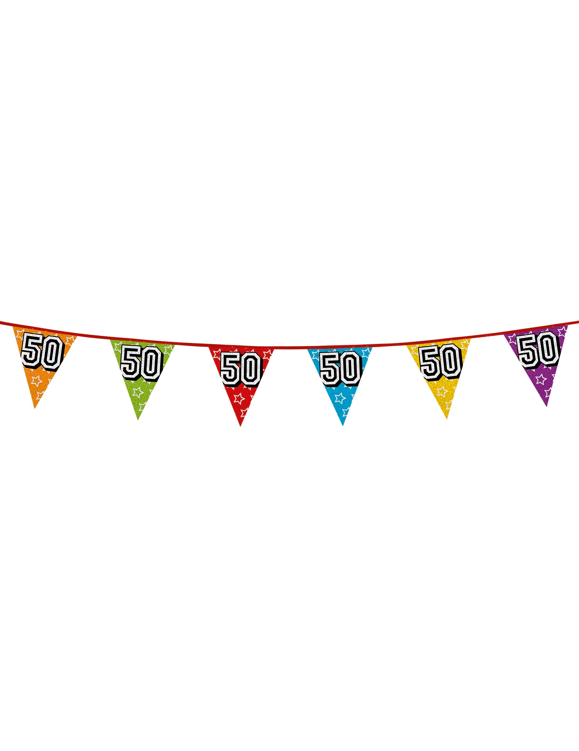 Guirlande fanions holographiques chiffre 50 pour anniversaire multicolore