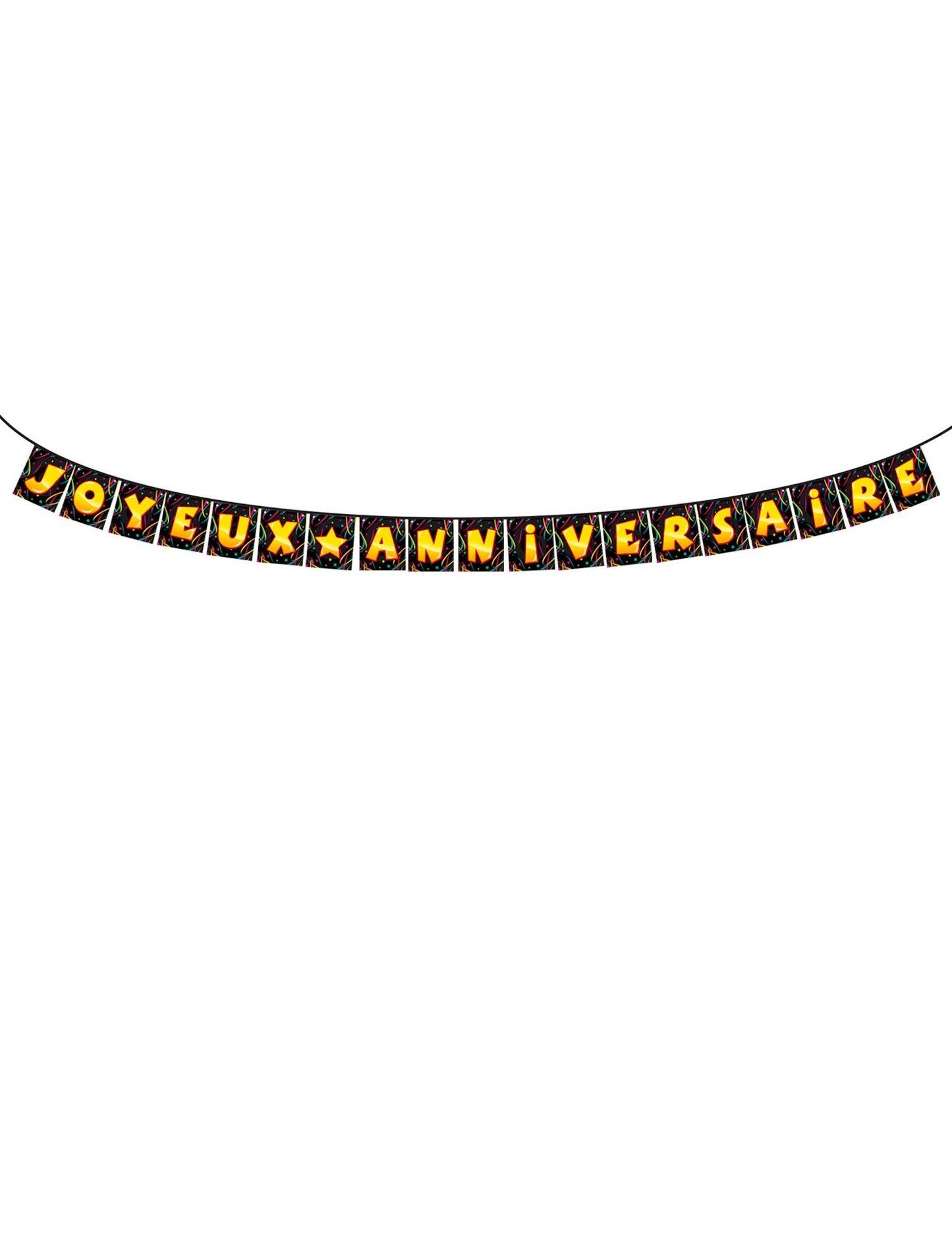 Veselá narozeninová vlajková girlanda pro černou a žlutou párty