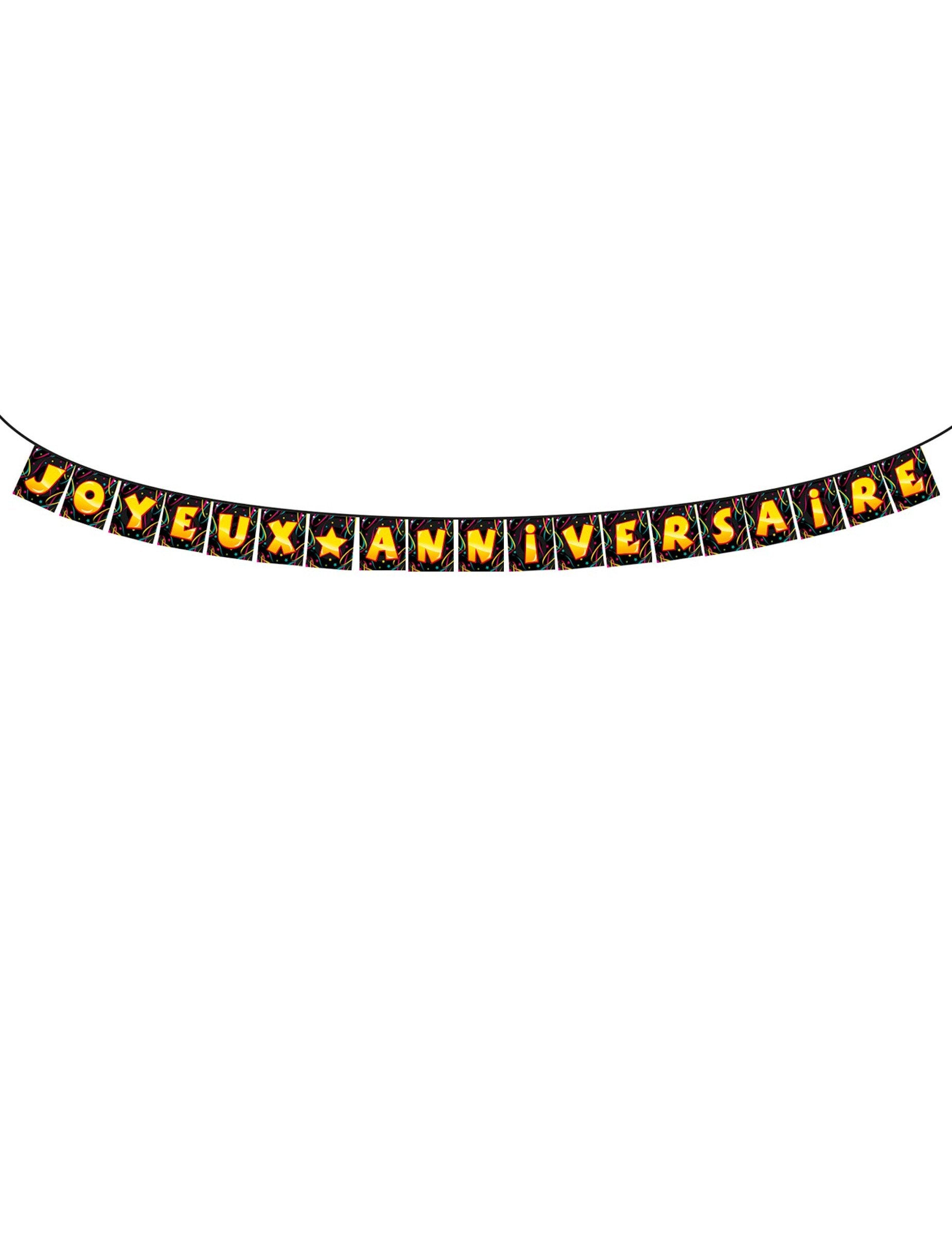 Veselá narozeninová vlajková girlanda pro černou a žlutou párty