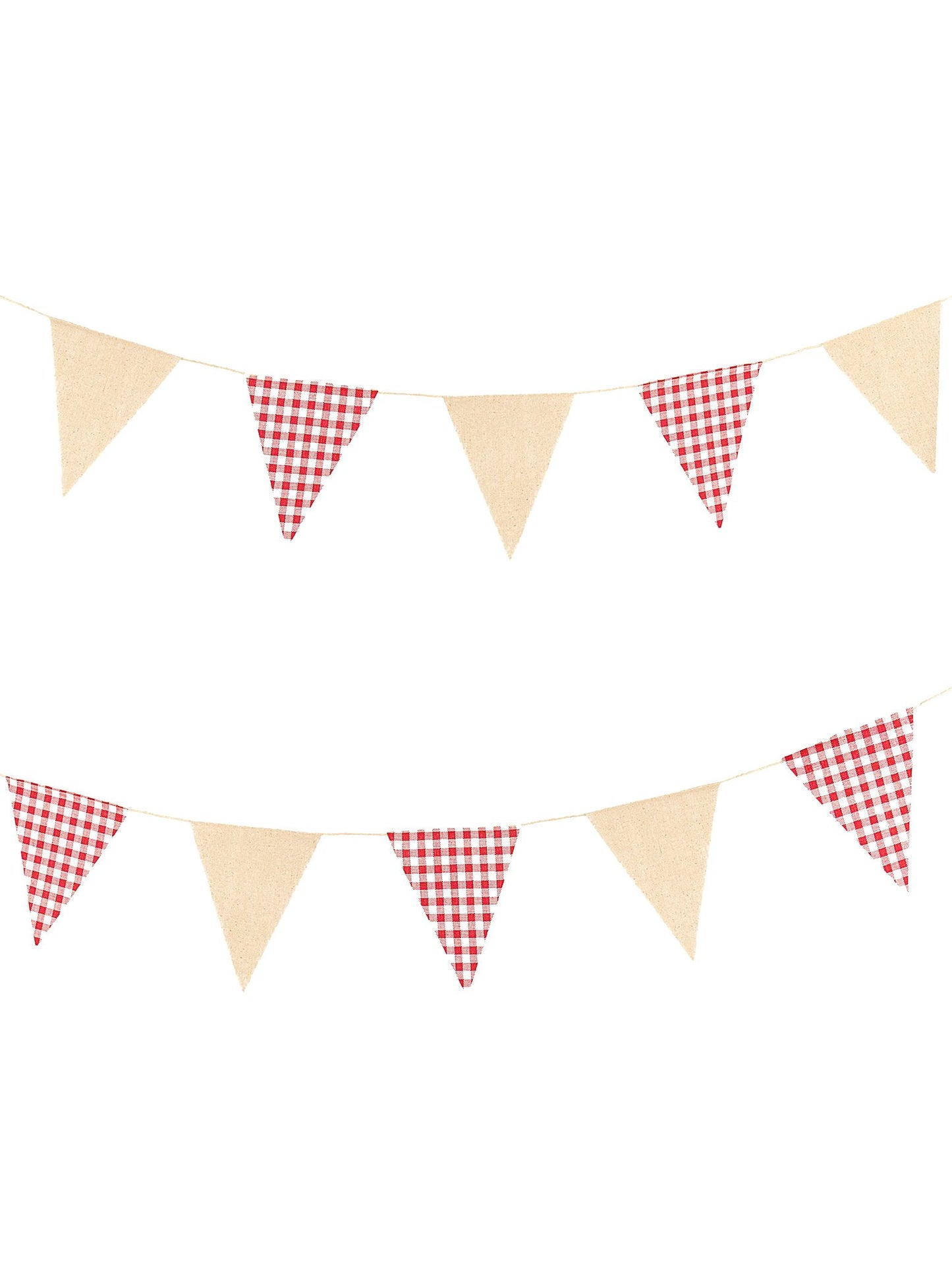 Guirlande fanions lin vichy rétro pour décoration rouge et beige