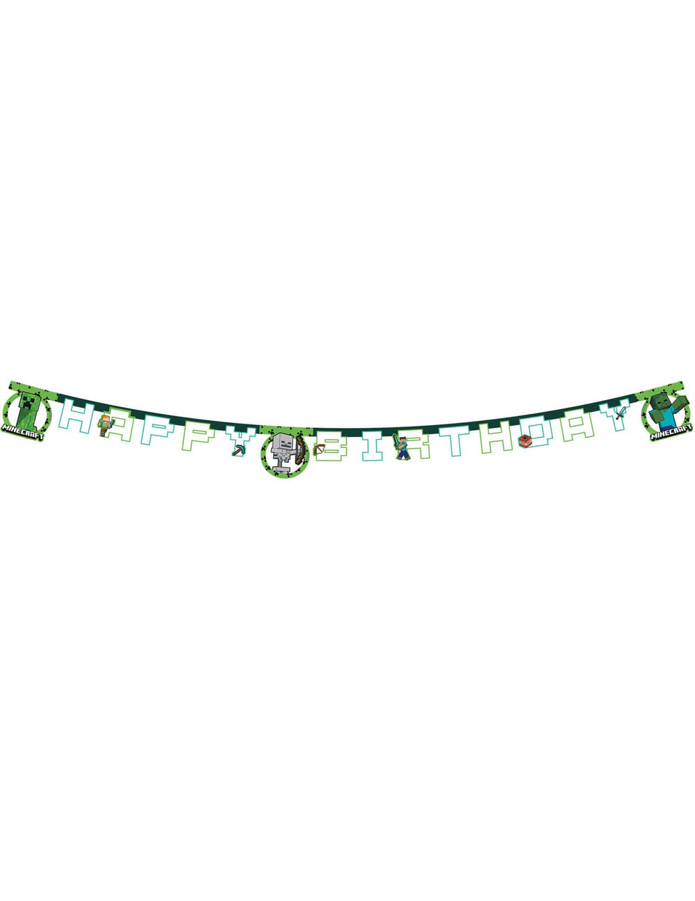Guirlande Minecraft pour anniversaire enfant verte et blanche Happy Birthday