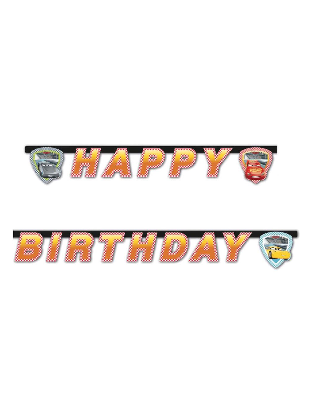 Guirlanda Happy Birthday Cars 3™ pro dítě červená s kostkovanými motivy