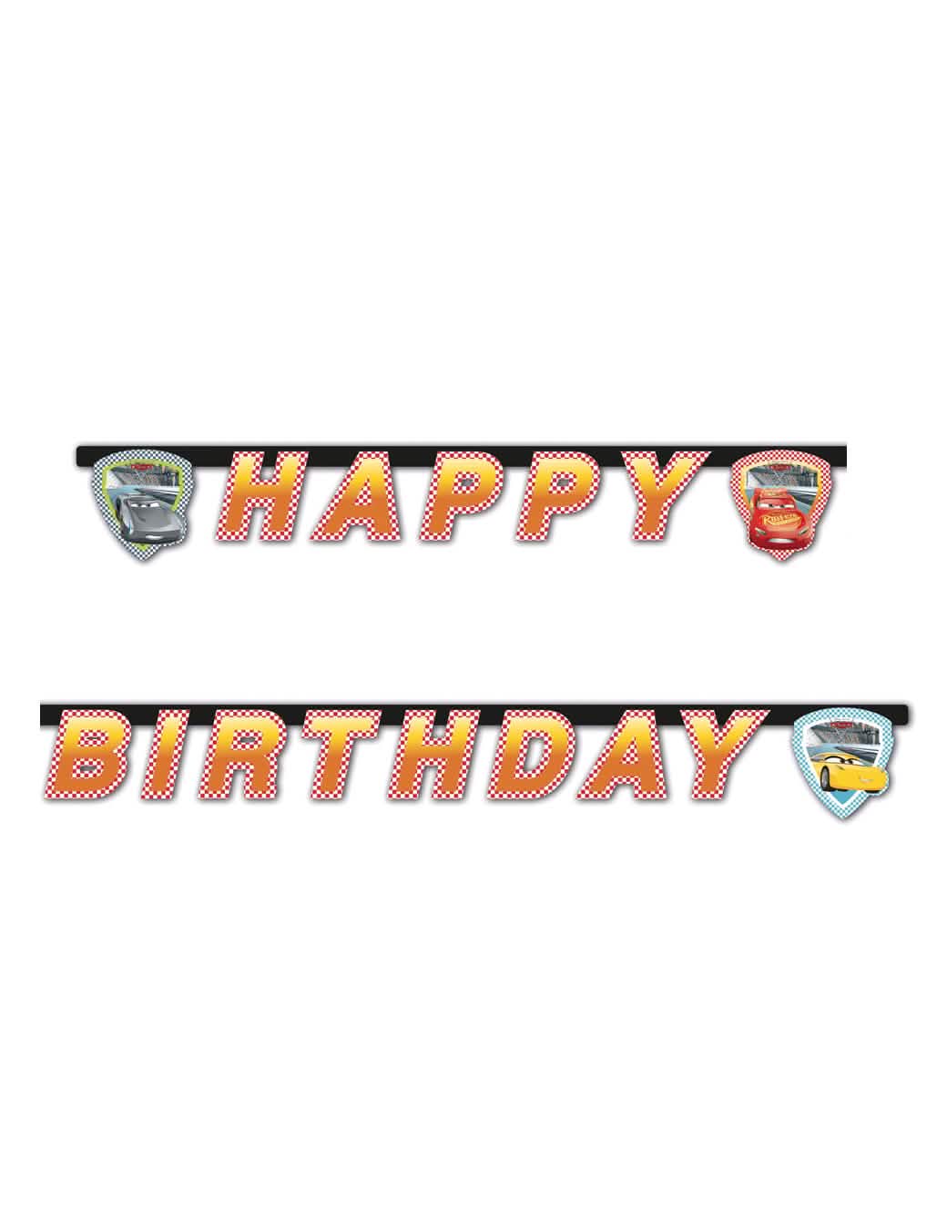 Guirlanda Happy Birthday Cars 3™ pro dítě červená s kostkovanými motivy