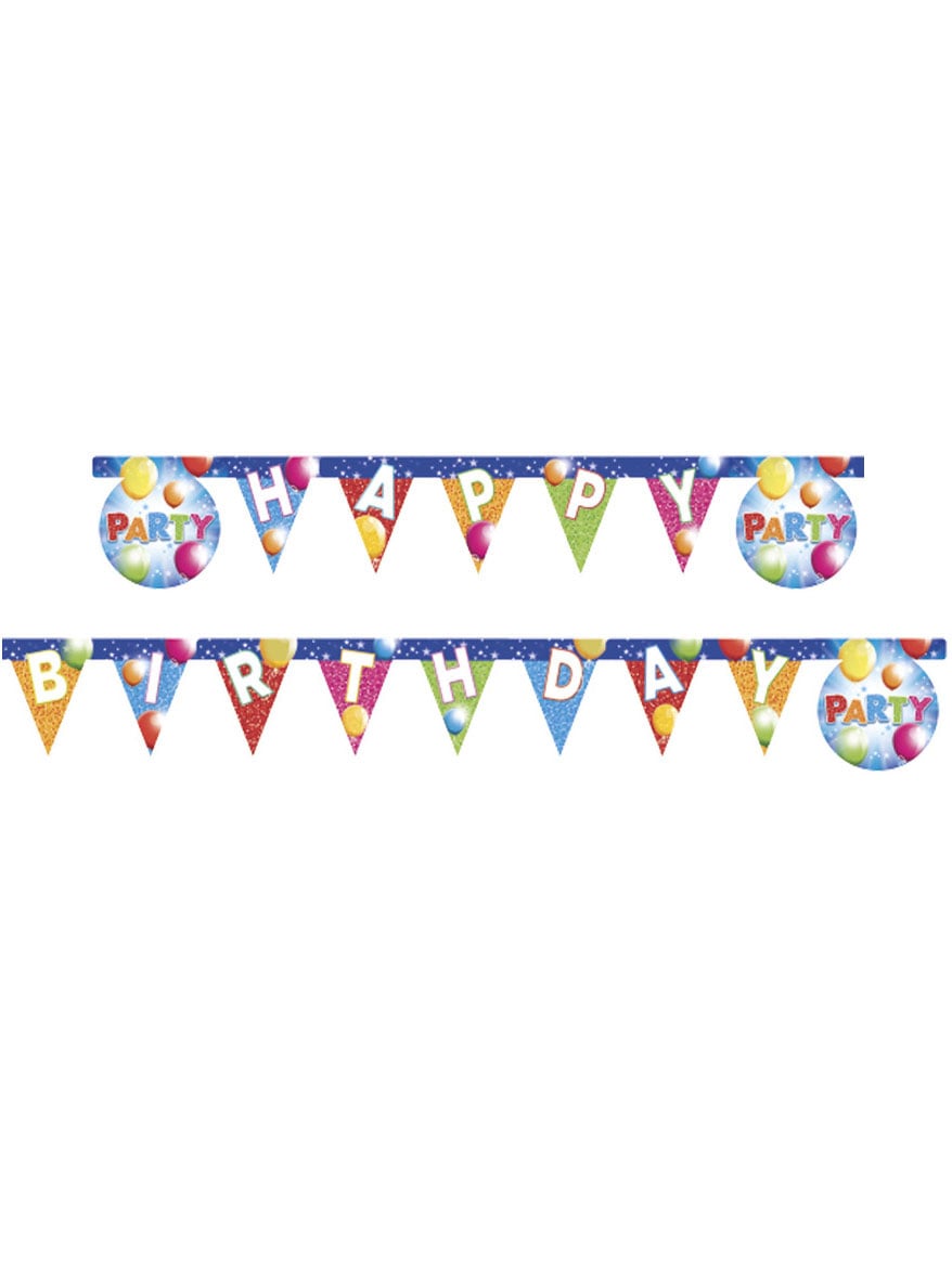 Guirlande de fanions Happy Birthday Fabulous Party pour anniversaire bleue avec ballons multicolores
