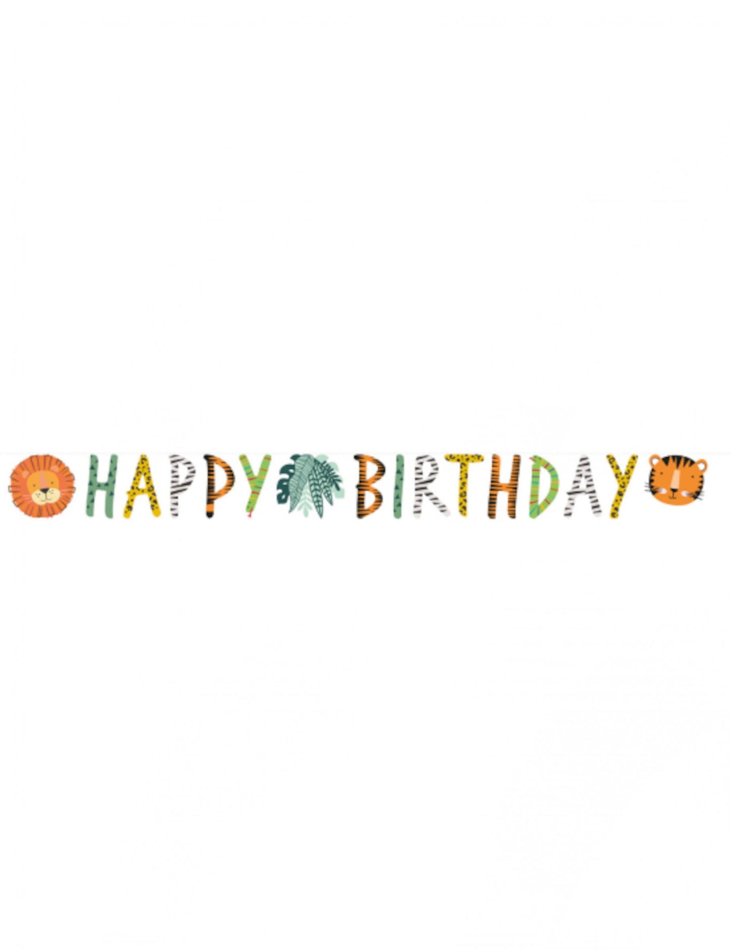 Všechno nejlepší k narozeninám získejte divokou safari girlandu 180 x 15 cm lev a tygr
