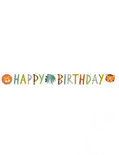 Všechno nejlepší k narozeninám získejte divokou safari girlandu 180 x 15 cm lev a tygr