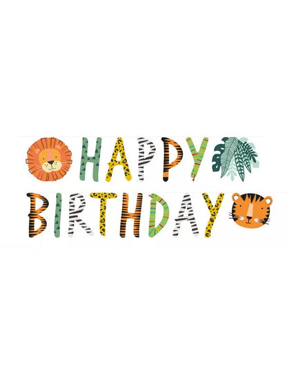 Všechno nejlepší k narozeninám získejte divokou safari girlandu 180 x 15 cm lev a tygr