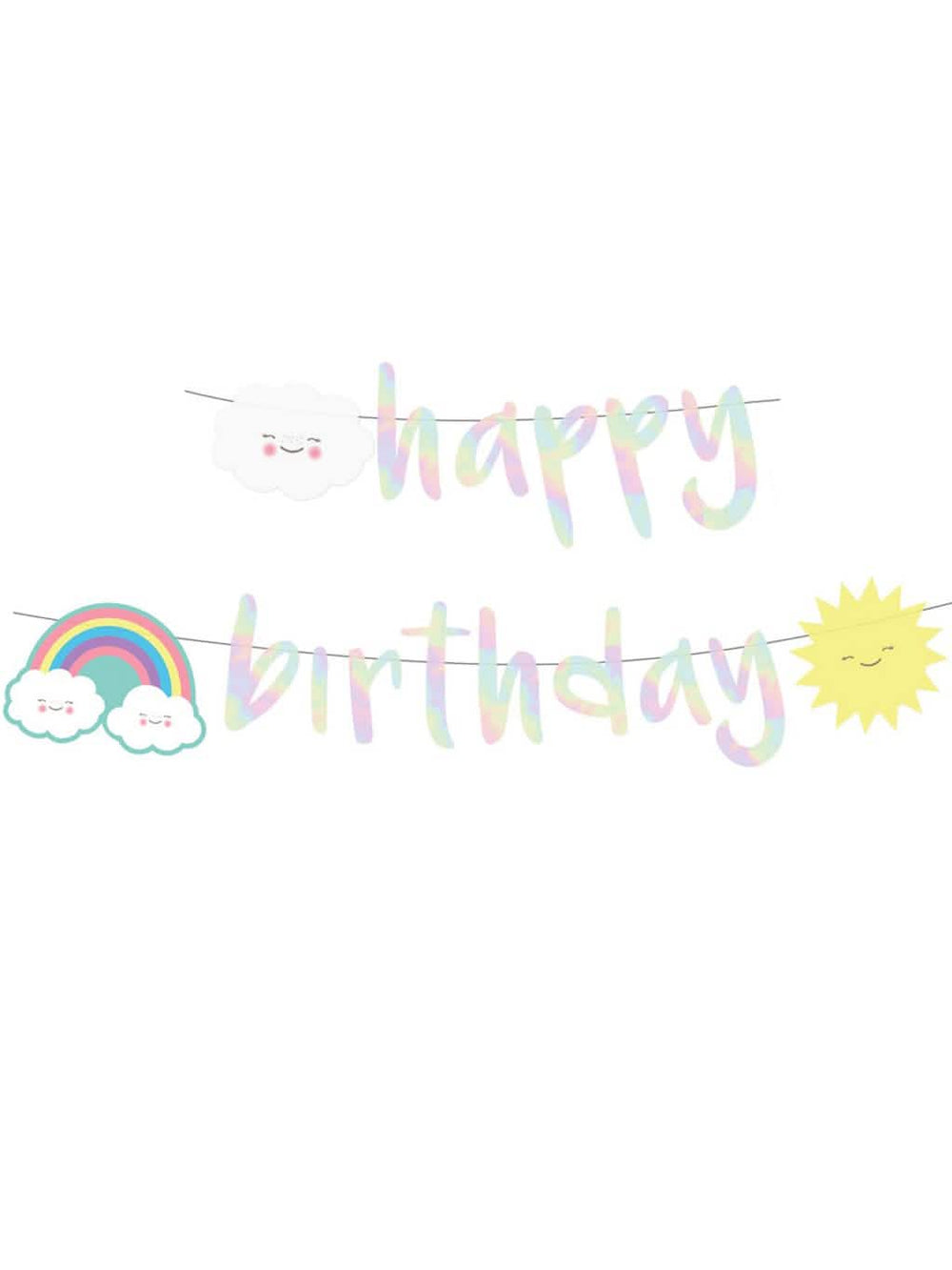 Girlanda Happy Birthday iridescentní mrak z kartonu