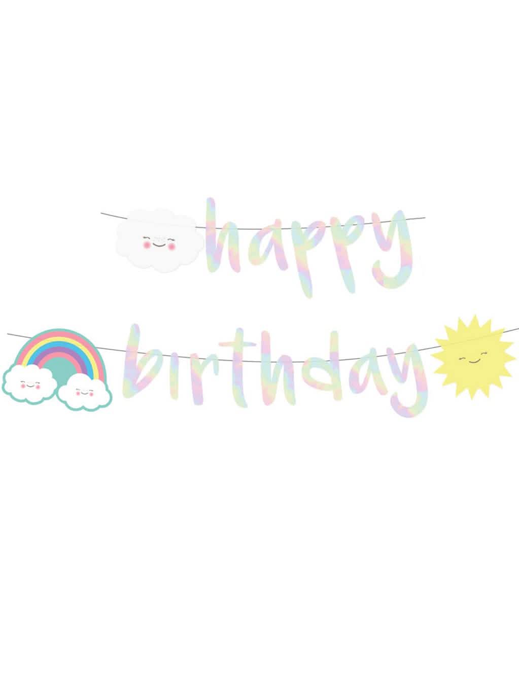 Girlanda Happy Birthday iridescentní mrak z kartonu