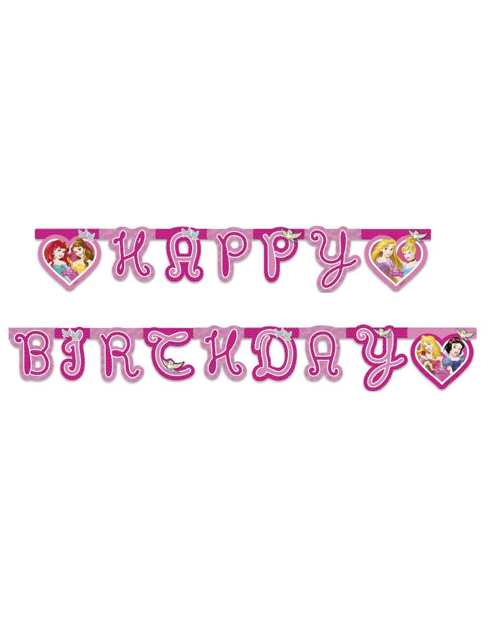 Girlanda Happy Birthday princezny Disney pro dítě růžová s motivy srdcí