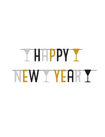 Šťastný nový rok girlanda stříbrná, černá a zlatá