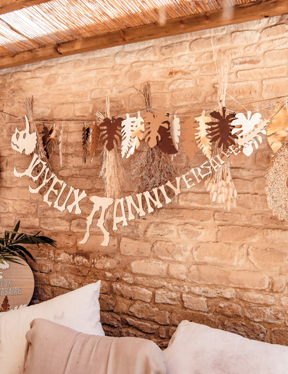 Tropické listy girlanda čokoládová kraft slonovinová zlatá 2 m exotická dekorace