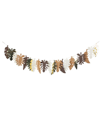 Guirlande feuilles tropicales pour décoration exotique chocolat kraft ivoire doré