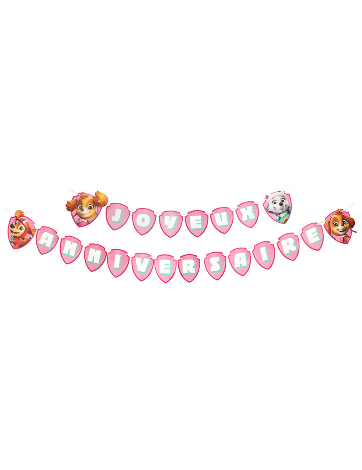 Guirlande joyeux anniversaire Pat'Patrouille pour enfant rose