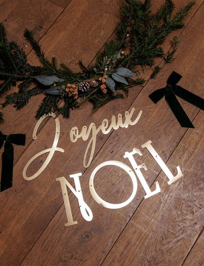 Guirlande Joyeux Noël or avec 2 nœuds vert anglais 1,80 m