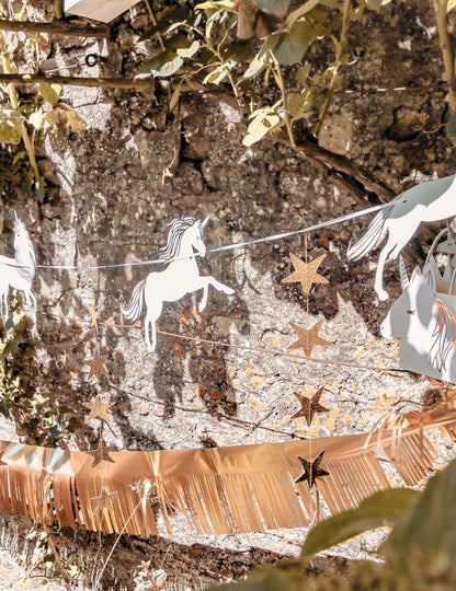 Pastelová jednorožčí girlanda a zlaté hvězdy 2 m k narozeninám