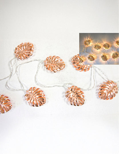 Růžové zlato tropické listy světelná girlanda 1,65 m na baterie