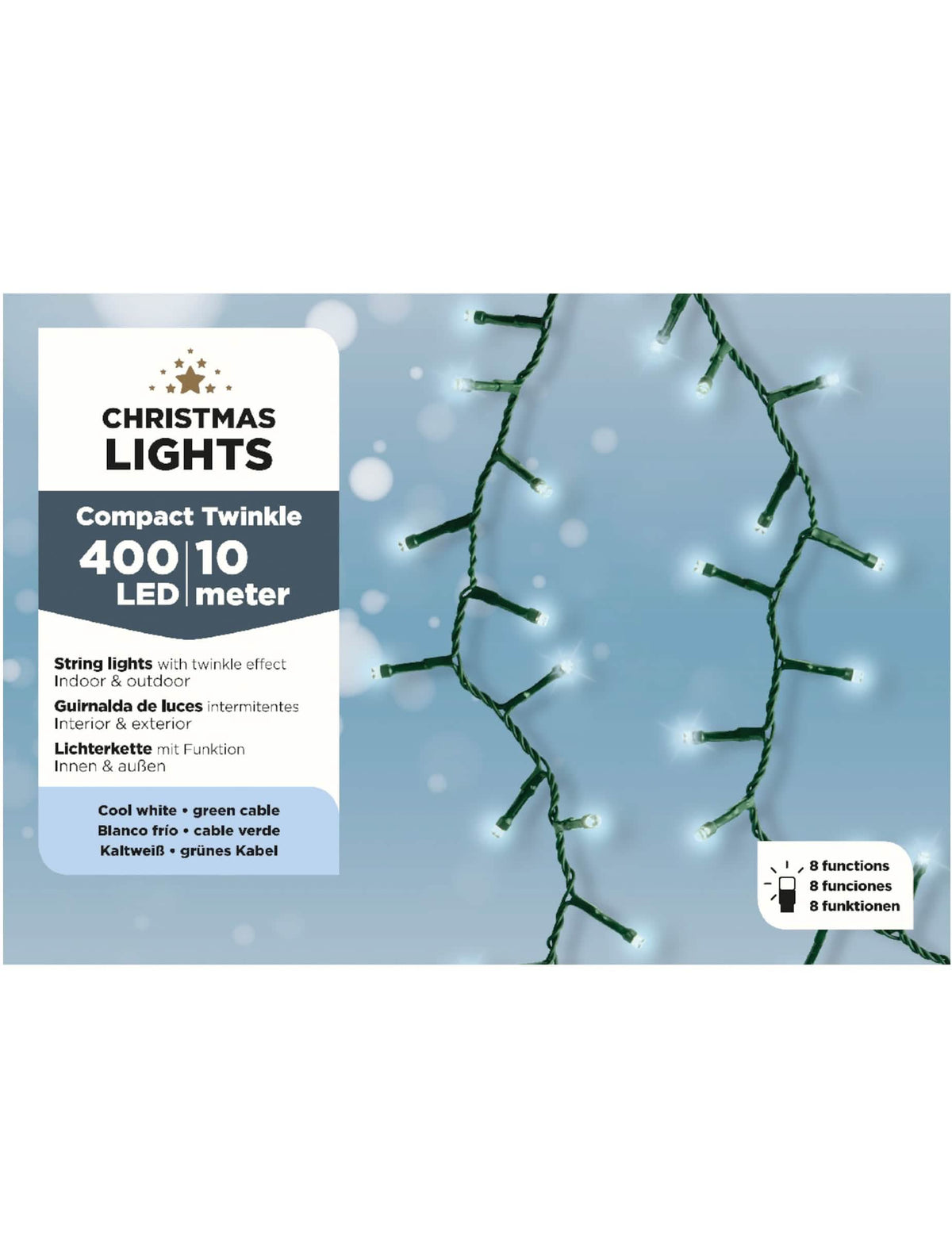 Detail žárovek světelného řetězu 400 LED pro bílou dekoraci 10 m s 8 funkcemi