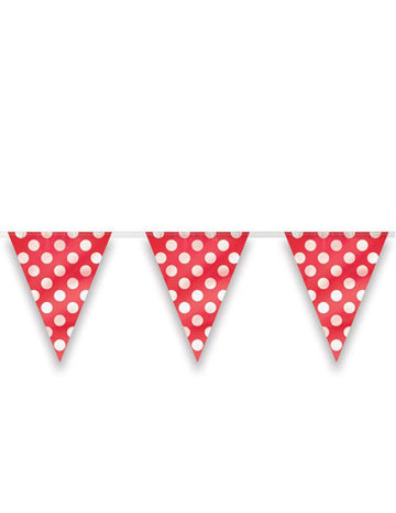 Červená girlanda s bílými puntíky a vlaječkami 3,65 m 