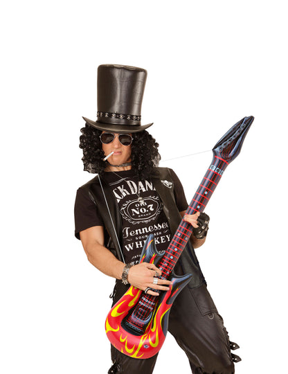 Prise en main par un adulte de la guitare gonflable rock en flammes