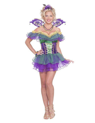 Déguisement de fée arlequin féerique pour femme violet et vert