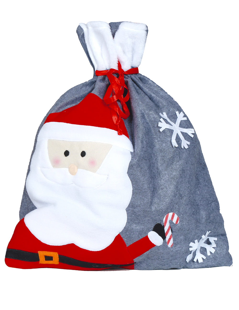 Hotte de Noël Père Noël grise avec flocons de neige
