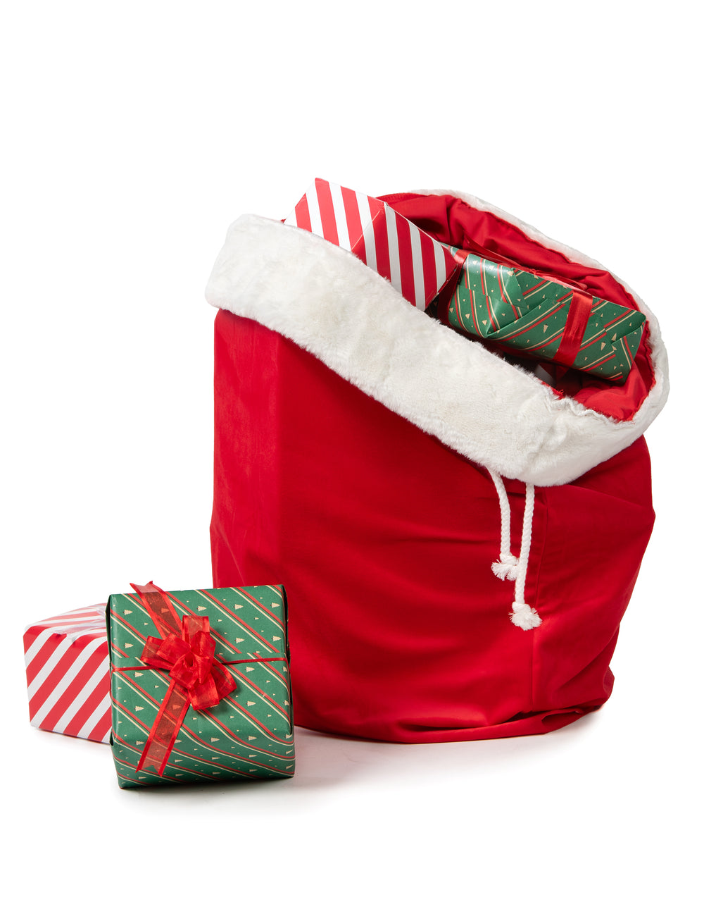 Détail des cadeaux à l'intérieur de la hotte du Père Noël pour adulte