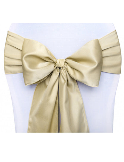 10 zlatých saténových mašlí na židle 2,75 m x 15 cm na svatbu