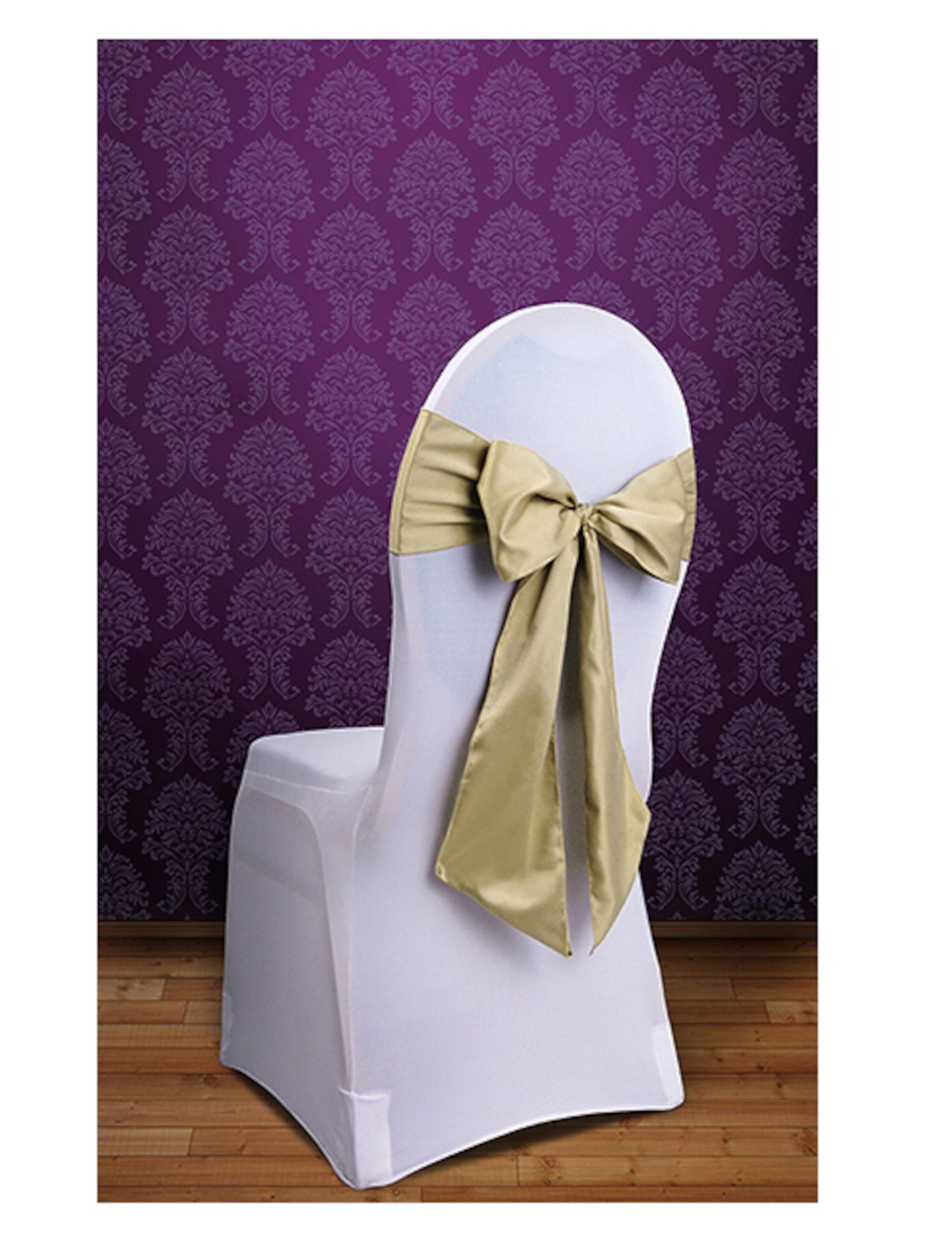 10 zlatých saténových mašlí na židle 2,75 m x 15 cm na svatbu