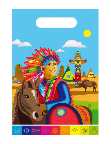 Sachets de fête Indiens pour enfant multicolores avec décor tipi et totem