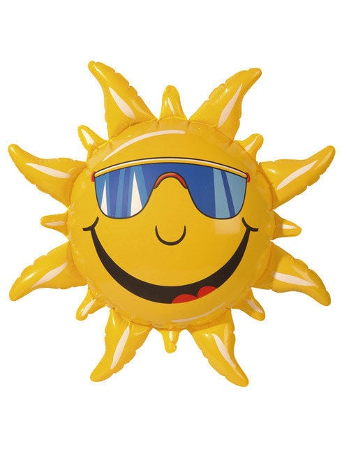 Soleil gonflable pour décoration de fête jaune avec lunettes de soleil