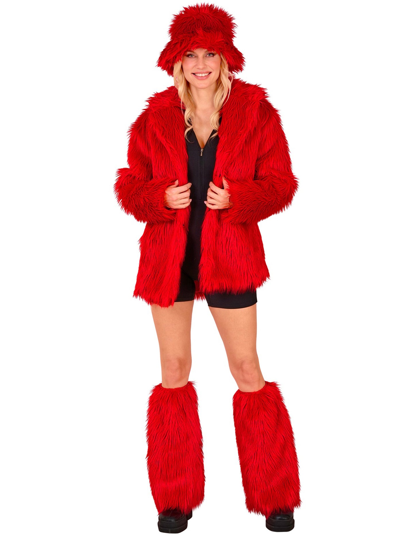 Červené chlupaté legíny pro dospělé