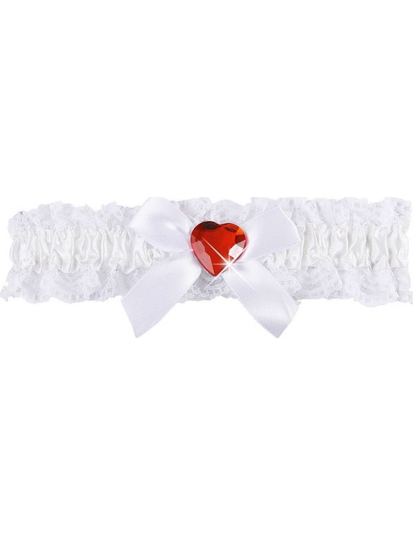 Jarretière sexy dentelle pour femme blanche avec cœur rouge