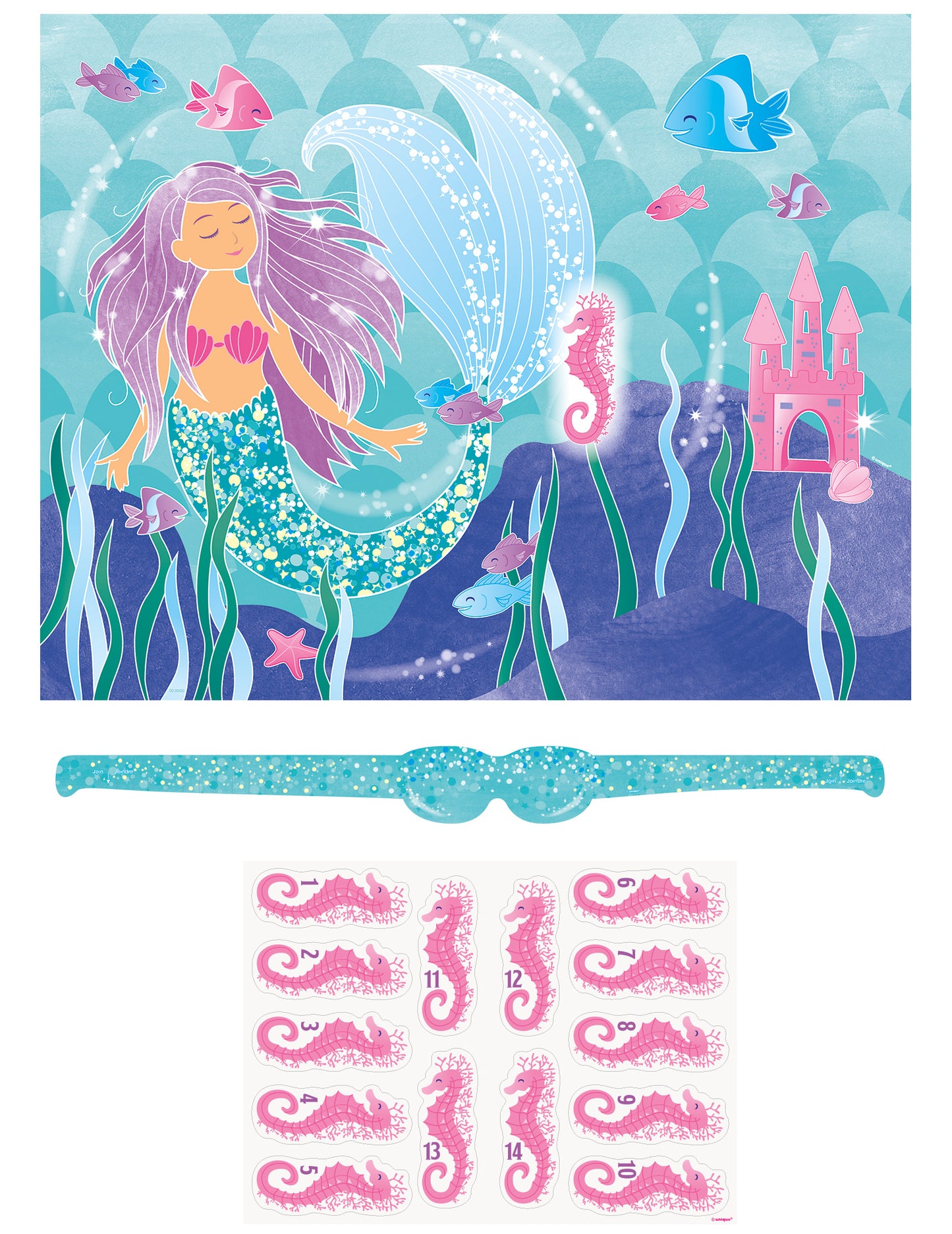 Roztomilá společenská hra mořské panny s růžovým mořským koníkem