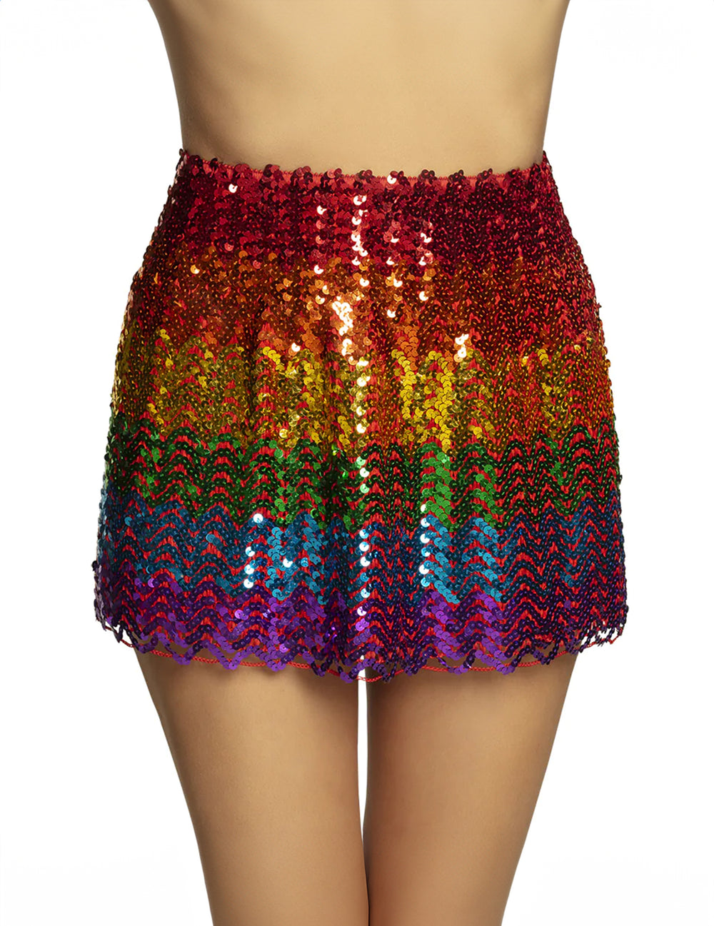 Détail des sequins de la jupe à sequins arc-en-ciel pour femme
