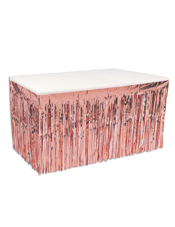 Plastová stolní sukně z růžového zlata s třásněmi 76 cm x 4,2m