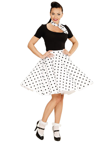 Dámská bílá puntíkovaná sukně a šátek ve stylu 50. let