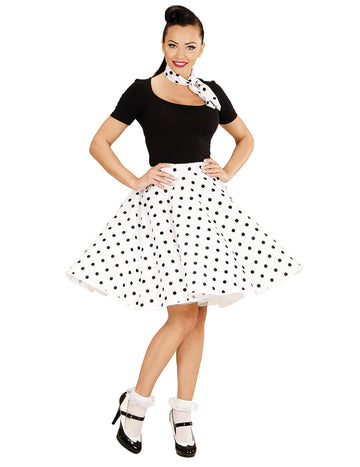 Dámská bílá puntíkovaná sukně a šátek ve stylu 50. let