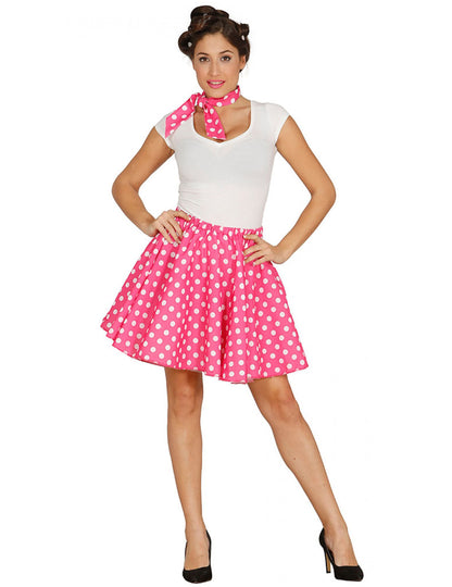 Dámská růžová puntíkovaná sukně a šátek ve stylu 50. let