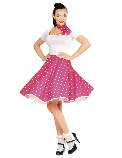 Dámská růžová puntíkovaná sukně a šátek ve stylu 50. let