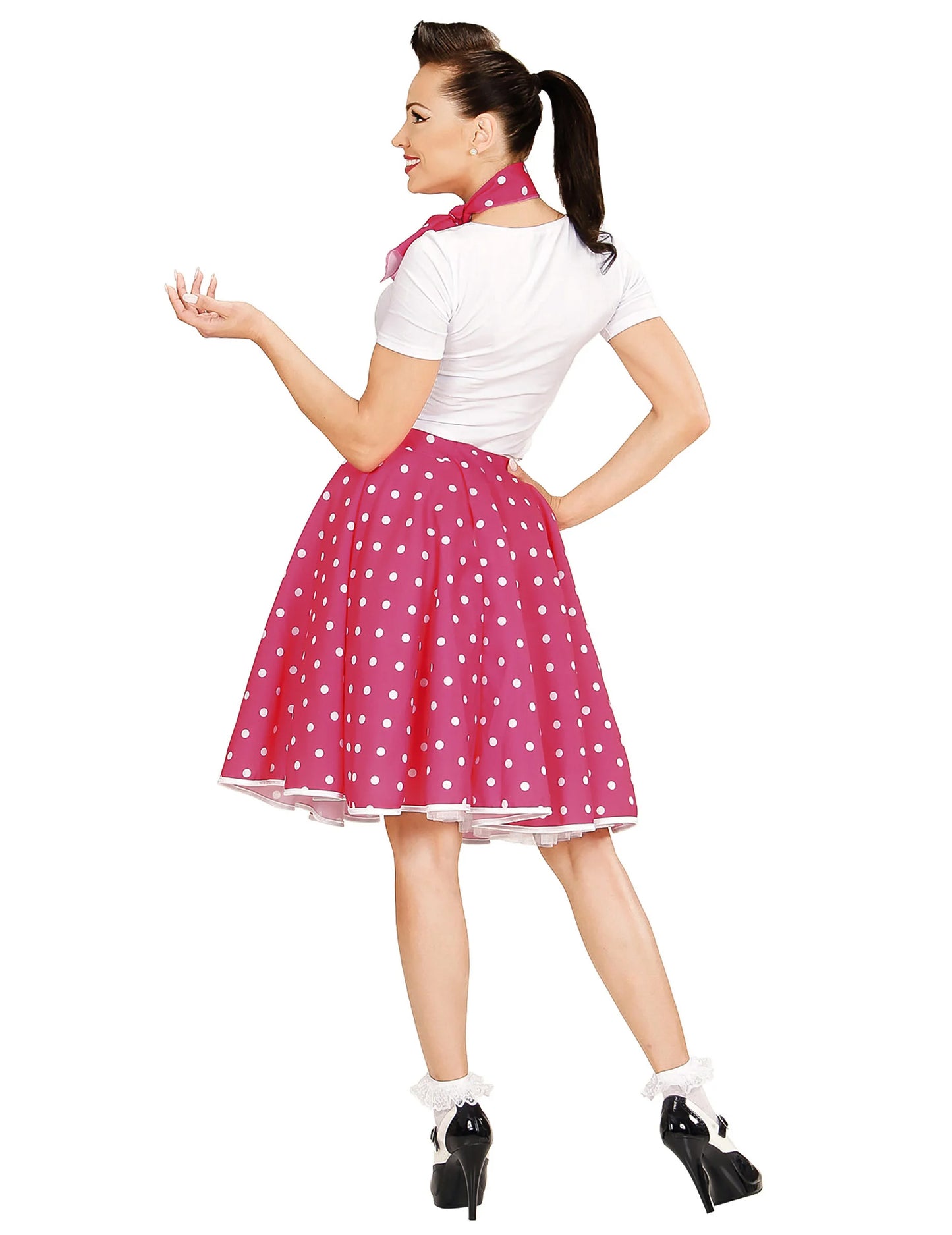 Vue de dos de la jupe et du foulard années 50 pour femme