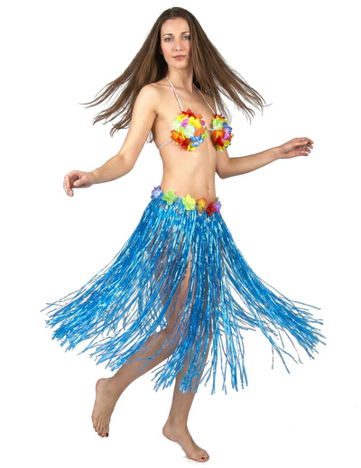 Jupe hawaïenne longue bleue adulte