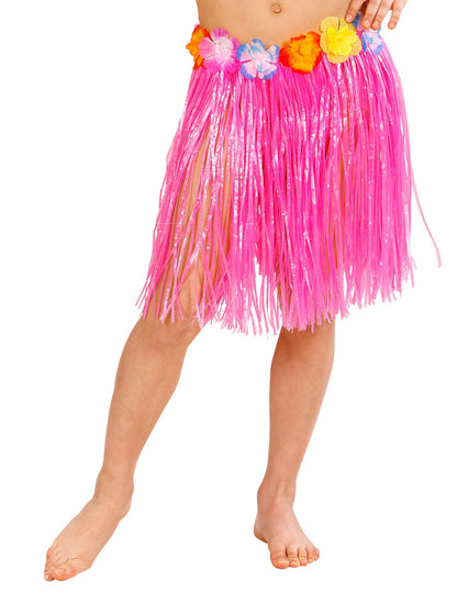 Ružová havajská sukňa s kvetinovými pásmi pre deti