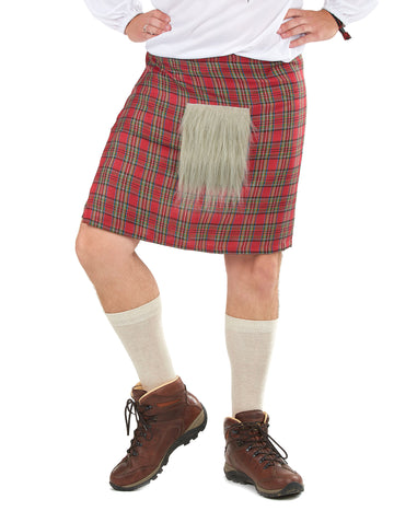 Kilt écossais avec fourrure pour adulte rouge à carreaux