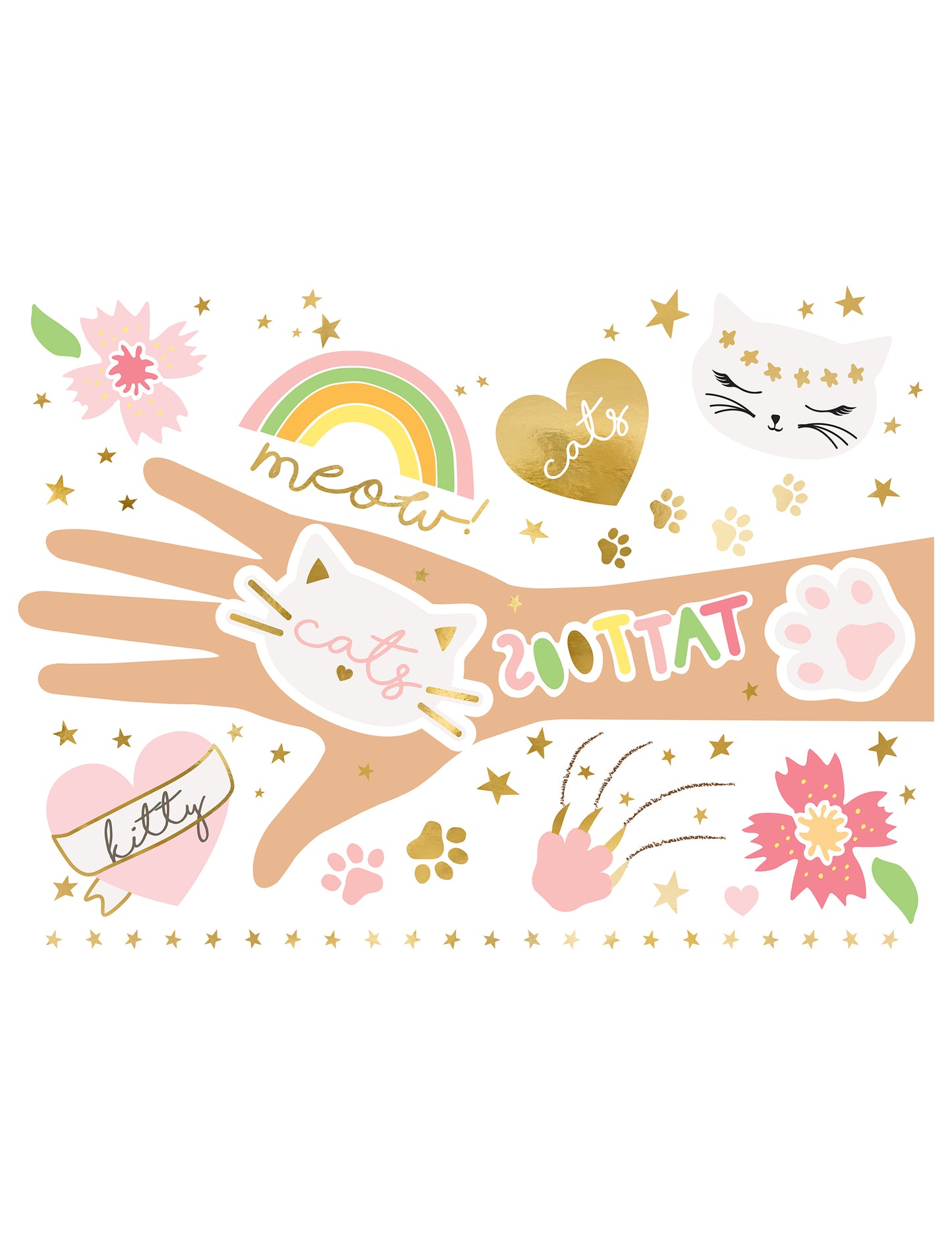 Sada 12 barevných dočasných tetování koťátek