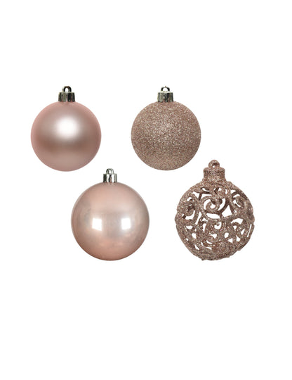 Boules de noël rose gold brillantes mates et pailletées