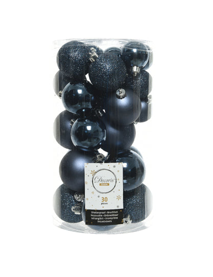 30 Midnight Blue Christmas Balls 4 až 6 cm