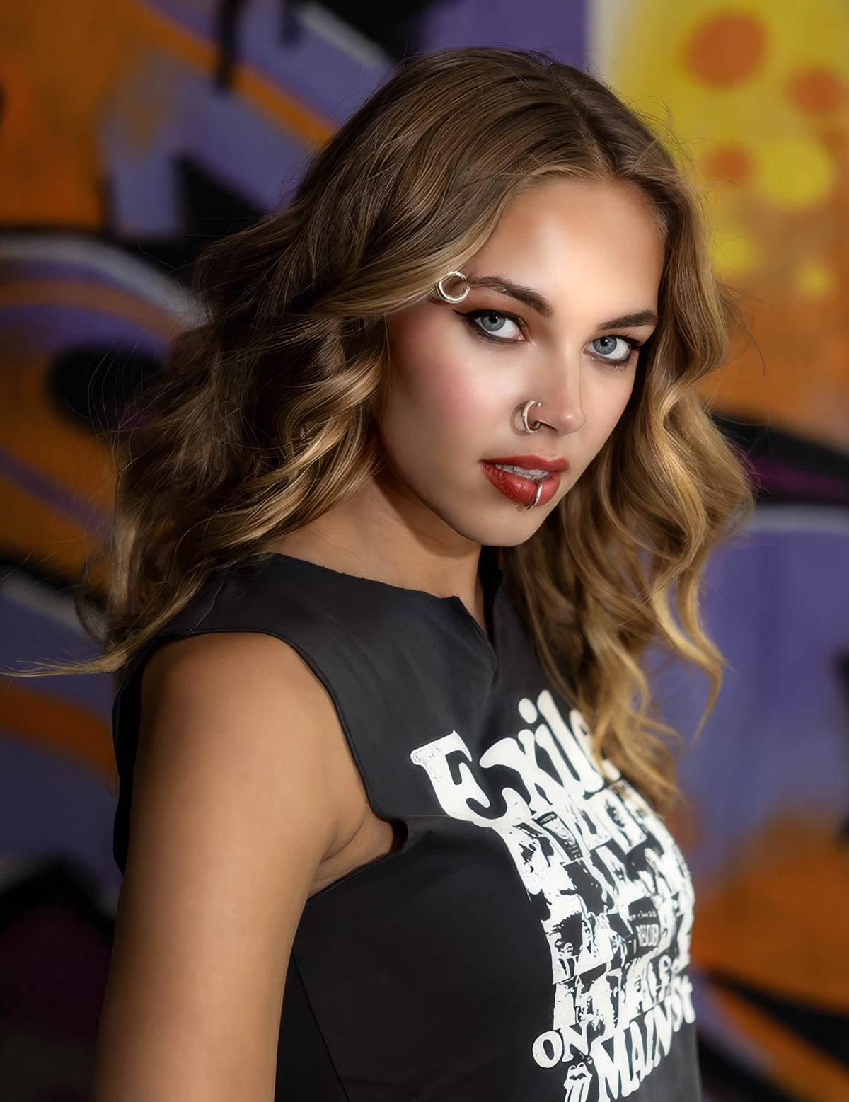 Portrét piercingů nošených z sady 8 piercingů ve stylu punk